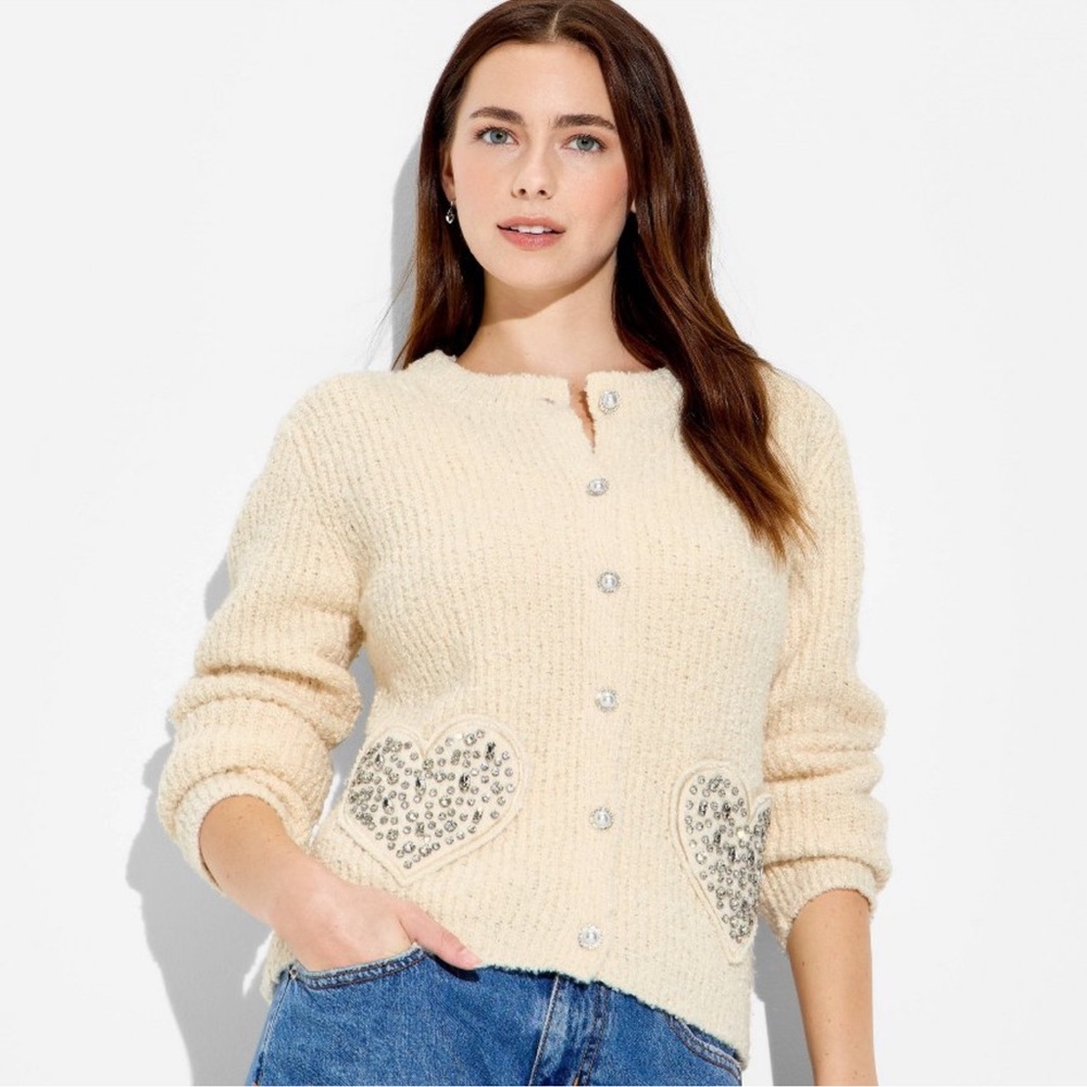 Wicked cream heart cardigan SMALL